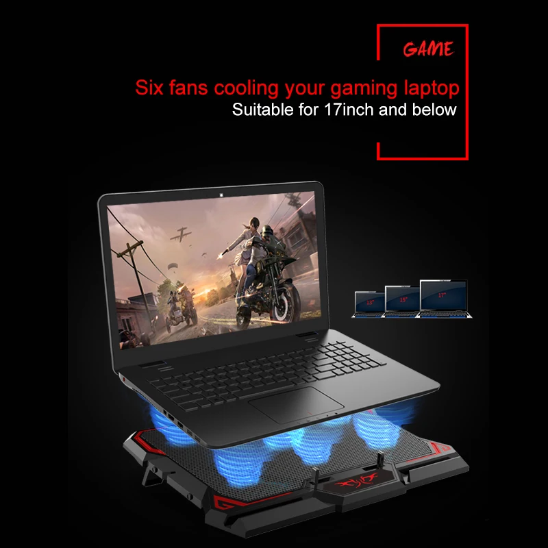 laptop cooler 6 fans laptop cooling pad 2 usb port with led screen 2600rpm for 14 17 inch gaming laptop cooler stand free global shipping