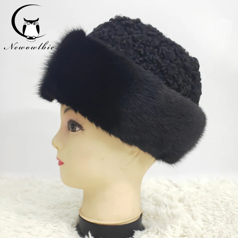 Pure marten Wool Hat Winter Russian men's warm hat whole marten sheep skin hat karaku sheep skin Casual outdoor mink hat