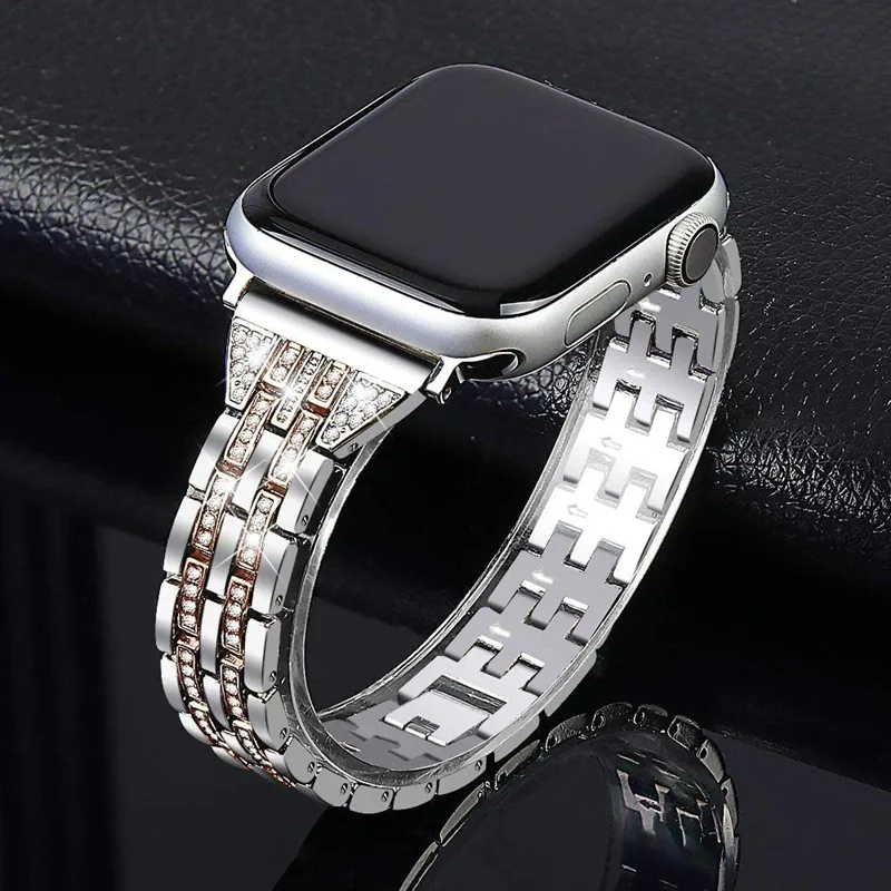 

Bling браслет для Correa Apple Watch серии SE 6 полоса 40 мм 44 Series 5 Нержавеющая сталь ремешок для наручных часов iWatch 3 полосы, 42 мм, 38 мм