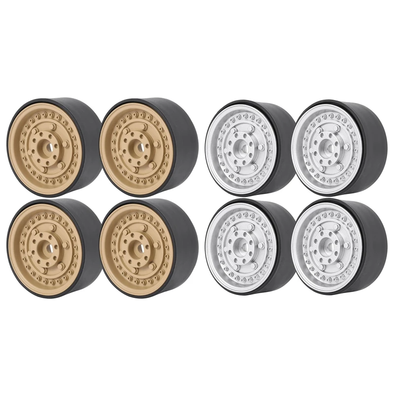 

8Pcs Metal 1.9Inch Beadlock Wheel Rim Hub For 1/10 Rc Crawler Car Axial Scx10 90046 Traxxas Trx4 Tf2,Yellow & Silver