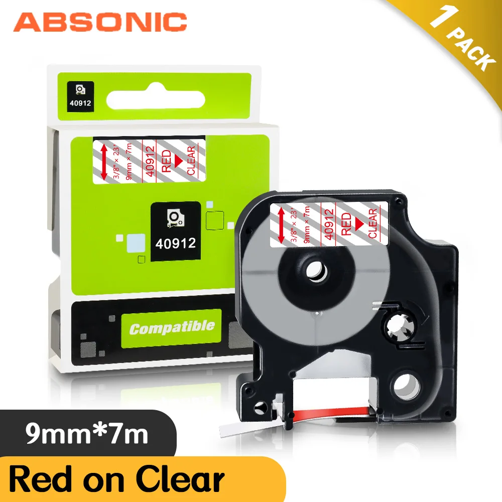 

Лента для этикеток abonic, 9 мм * 7 м, красная, прозрачная, 40912 совместимый с Dymo, D1, для домашнего офисного принтера Dymo