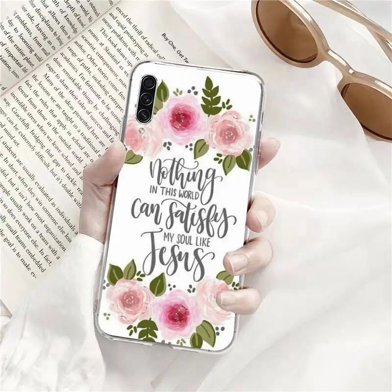 

Russian script Bible Flower Phone Case Transparent for Samsung A71 S9 10 20 HUAWEI p30 40 honor 10i 8x xiaomi note 8 Pro 10t 11