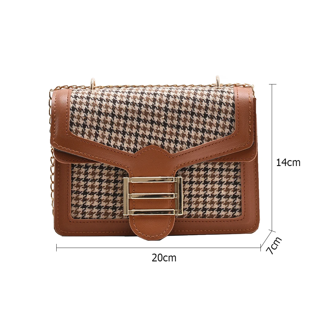 

Vintage Plaid Pattern Messenger Tote Bags Women PU Leather Shoulder Street Purse Square Street Crossbody Houndstooth Clutch