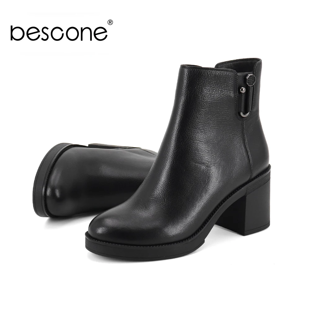 Женские ботинки на молнии с круглым носком высоком каблуке 7 5 см|Сапоги до