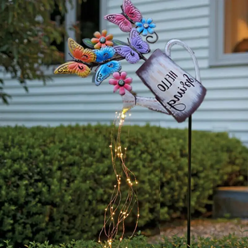 

Garden String Light DIY Craft Hanging Yard Art Lamp Metal Decoration Landscape Watering Kettle Lamp Plant Decor Statues