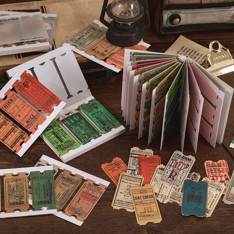

15Pc Retro Ticket Collection material book Vintage stamp bills Message Note Decorative paper Memo Pad Stationery Office Supplies