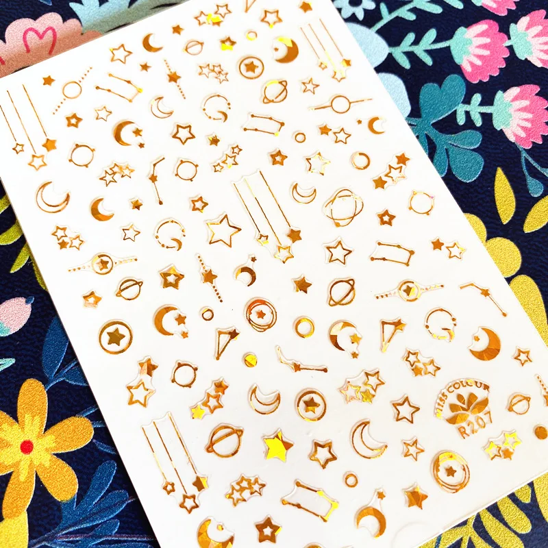 

Newest R-207 Laser Gold Star Moon 3d nail art sticker nail decal stamping export japan designs With adhesive