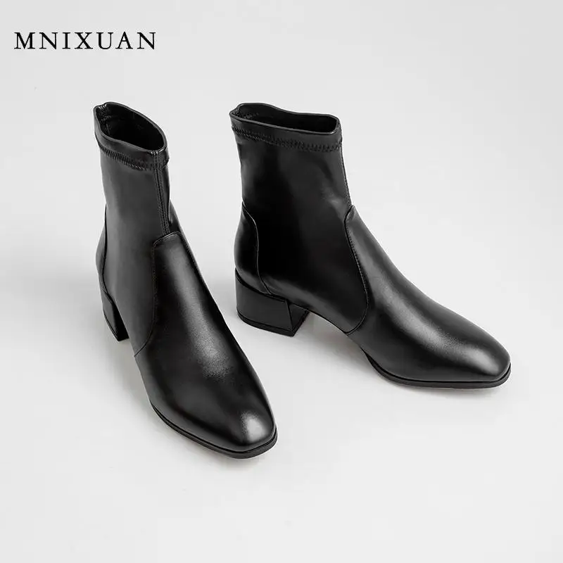MNIXUAN/Повседневная Женская обувь в Корейском стиле; Зимние ботильоны для женщин; Новинка года; сезон осень; ботинки на квадратном каблуке с квадратным носком; размер 42