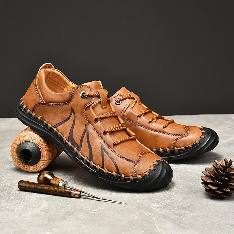 

British Trend Sewing Soles Men's Leather Shoes Fashion Design Breathable Oxford Shoes Classic Retro Italian Style Casual Shoes