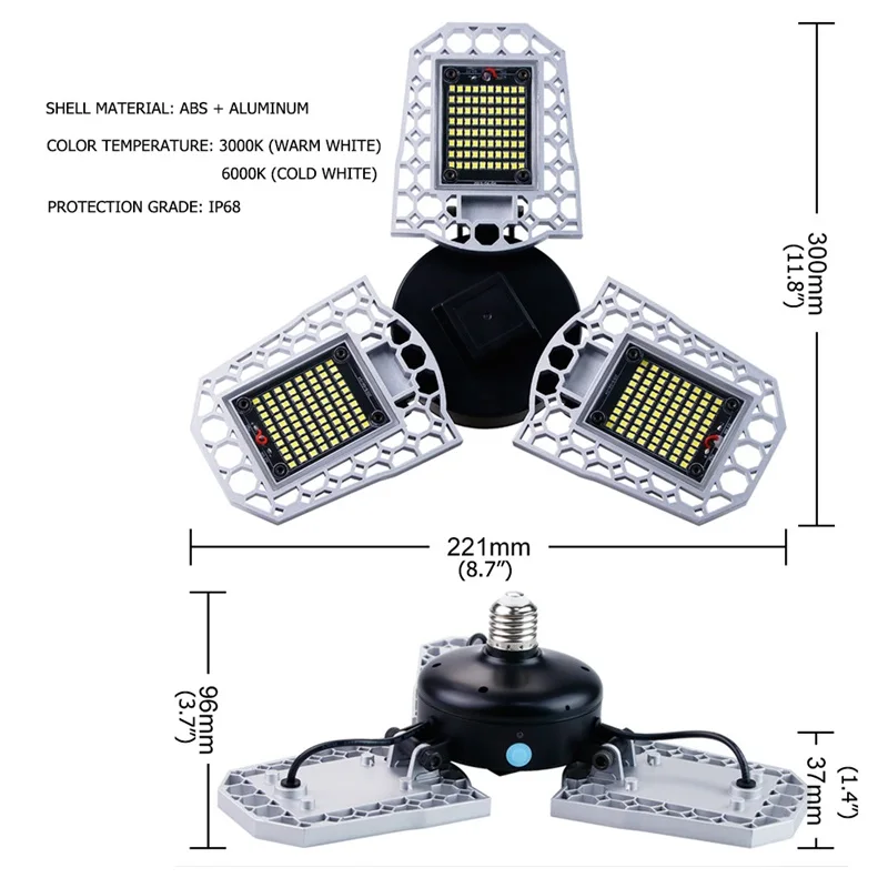 OUFULA LED Garage Lamp Deformed Light Induction Waterproof Folding Suitable For Workshop Warehouse Factory | Лампы и освещение