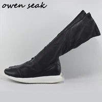 owen seak men shoes knee high boots sheepskin leather luxury trainers autumn sock boots casual flats man shoes black sneakers