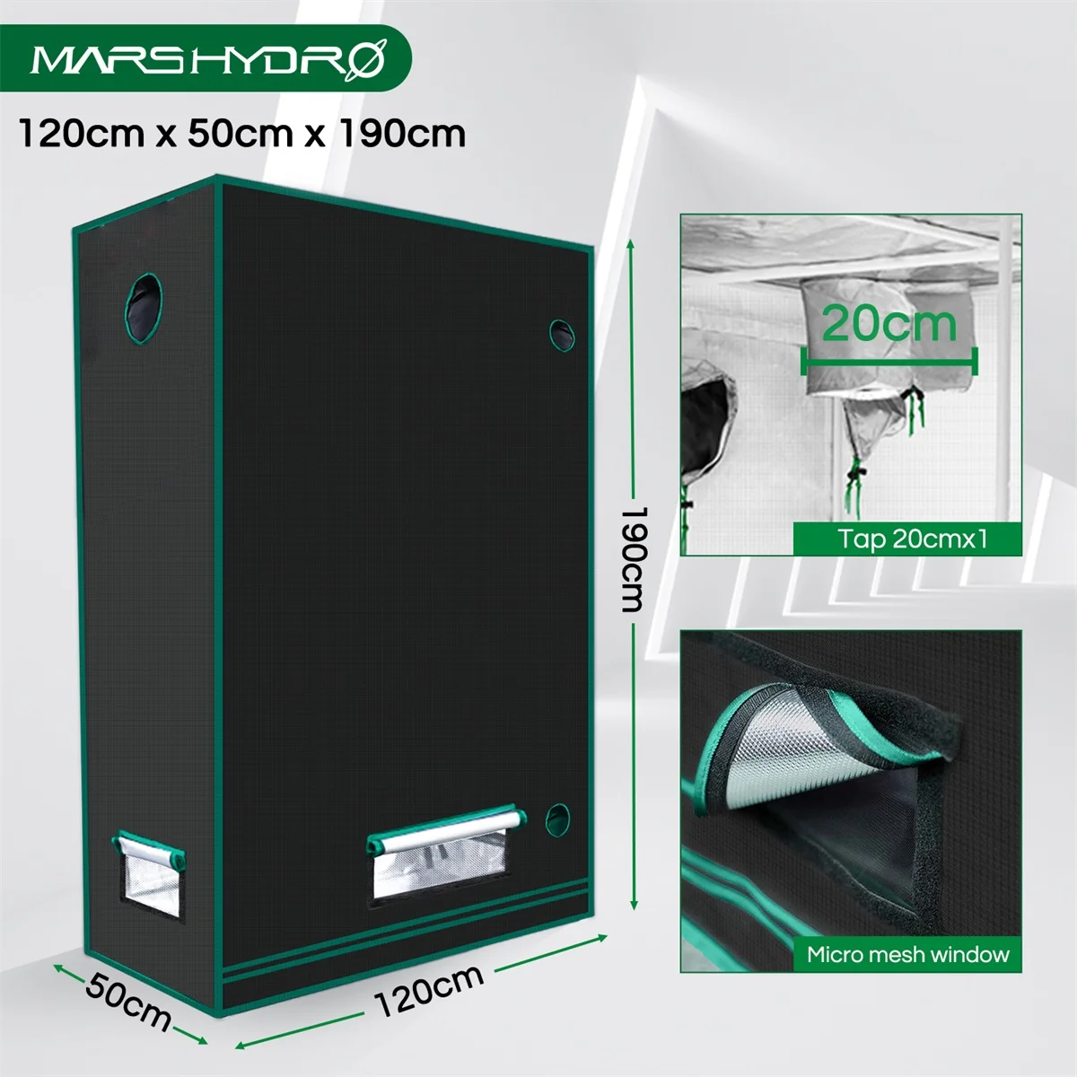 

Mars Hydro 120X50X190cm Grow Tent 1680D Water-Proof Non-Toxic Reflective Material for Indoor Growing System Plant Room Garden