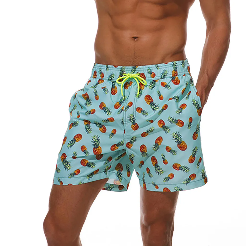 Быстросохнущие мужские шорты для плавания с принтом ананасов и карманами