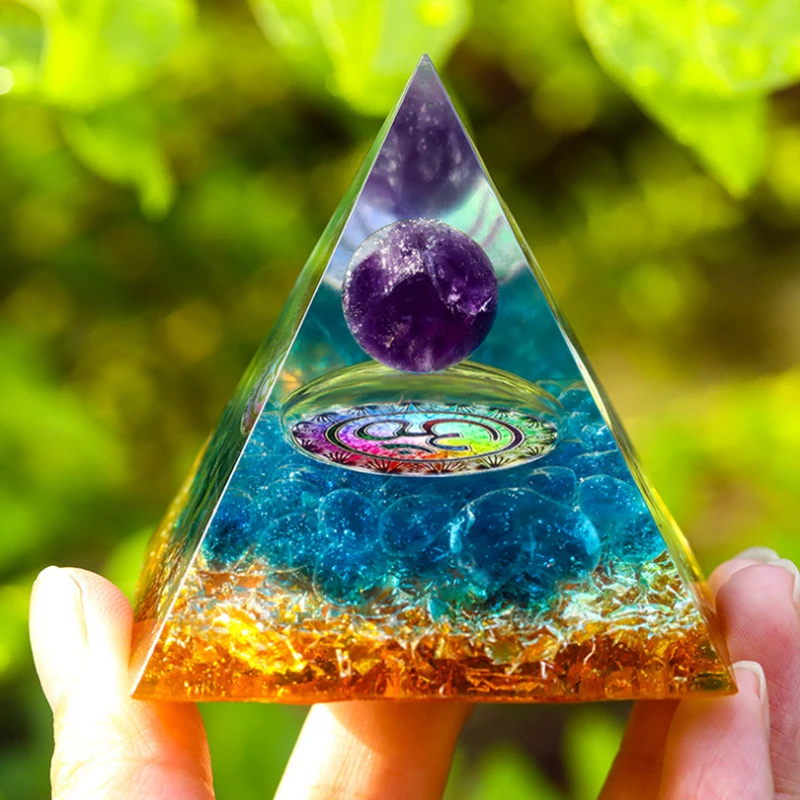 

Amethyst Crystal Sphere Orgonite Pyramid Obsidian Chakra Energy Orgone Stone