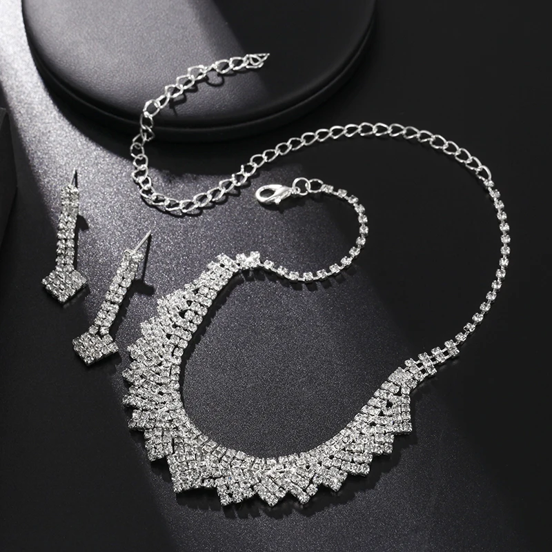 

Dubai Jewelry Sets Fashion Metal Cubic Zirconia Trendy Earrings Woman Necklace Luxury Designer Jewelry For Women