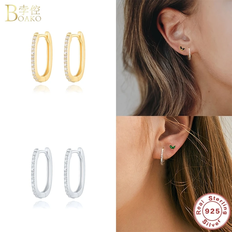 

Boako 1 Pair 925 Sterling Silver Luxury CZ Crystal Circle Round Hoop Earrings for Women Piercing Earrings Silver 925 Jewelry