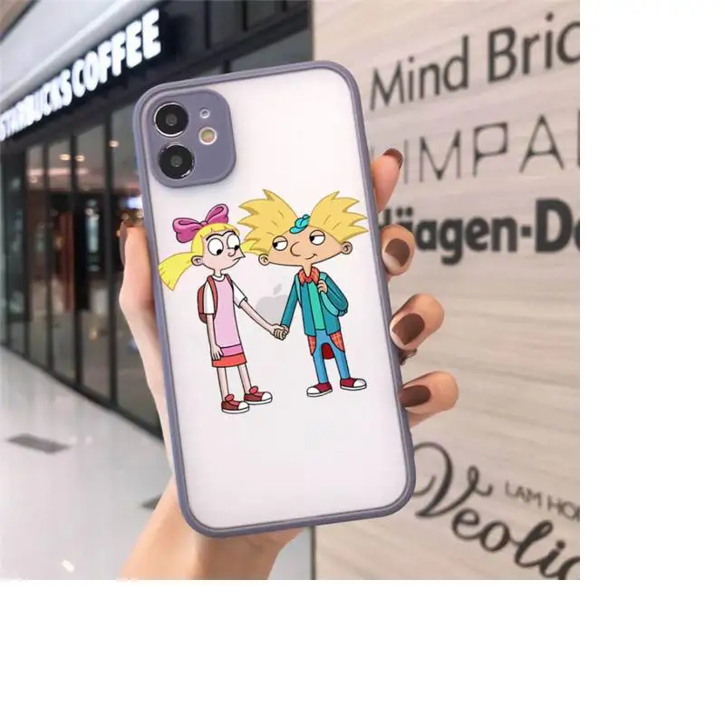 

Hey Arnold America cartoon Phone Case For iPhone 12 11 Mini Pro XR XS Max 7 8 Plus X Matte transparent Gray Back Cover