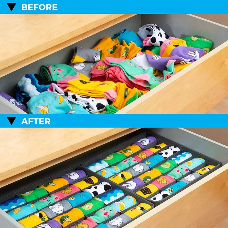 

Clothes Drawer Organisers Divider -Foldable Wardrobe Organiser with 24 Cells-Fabric Drawer Divider for Underwear Storage