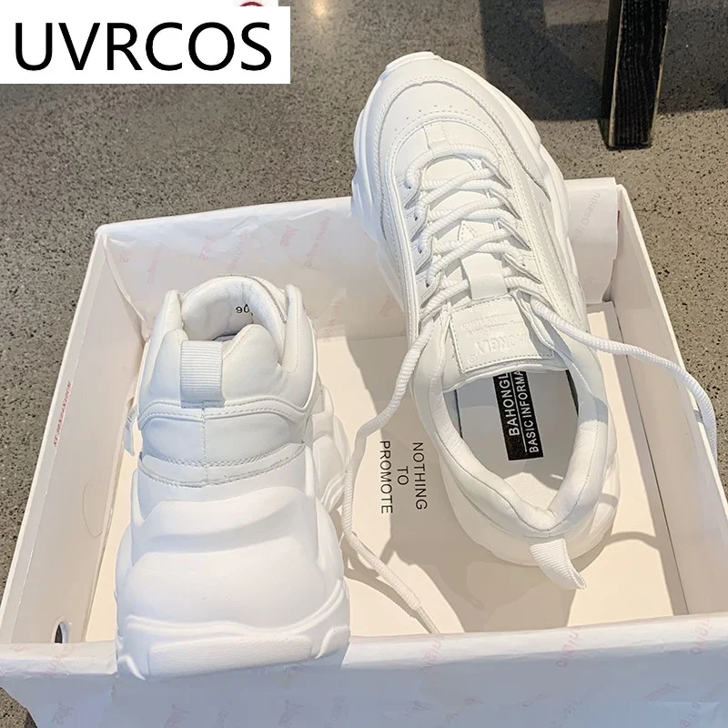 

Women Shoes Spring 2021 New White Platform Sneakers Women Shoes Beige Leather Casual Shoes Women Lace-up Women Vulcanized Shoes