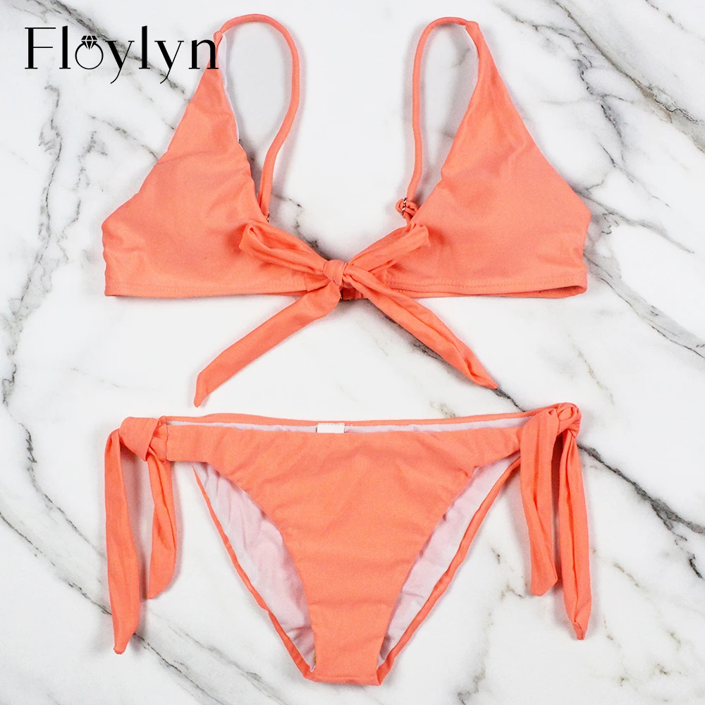 

Новый женский комплект бикини с низкой талией, однотонный купальник карамельных цветов, купальник с топом и низом, бандажная пляжная одежда...