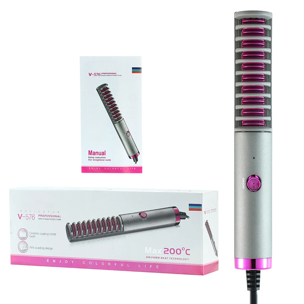 

Hair Straightener Brush 30s Fast Heating Anti-Scald Electric Comb Curly and Straight Hair Perfect for Professional Salon at Home
