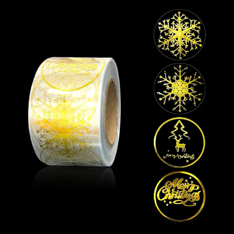 

500Pcs 1-1.5Inch Gift Sealing Transparent Snowflake Stickers Christmas Design Festival Birthday Party Wedding Decorations Labels