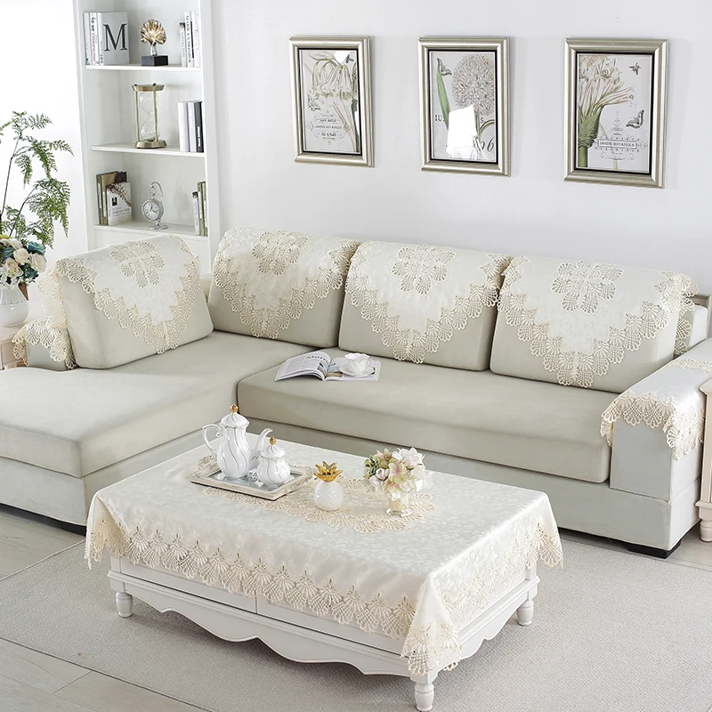 Кремовая роскошная кружевная прямоугольная скатерть с вышивкой кружевное