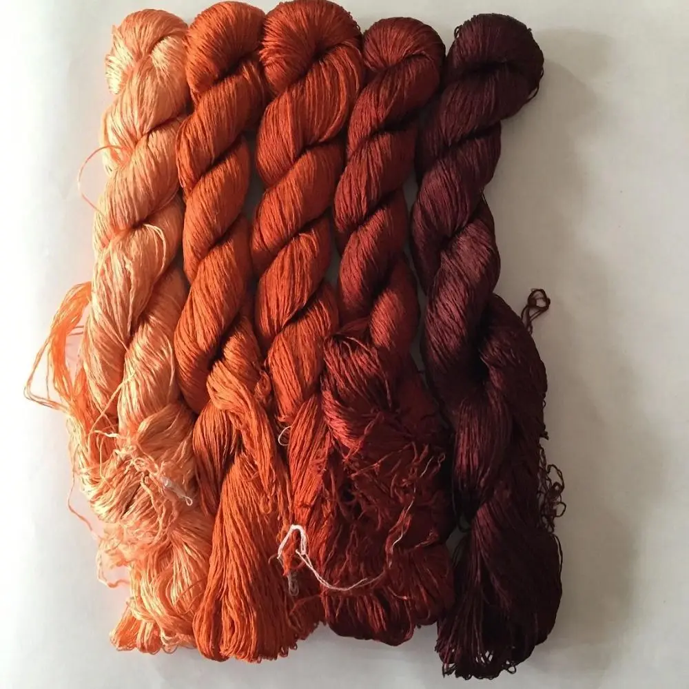 5 косичек ручная крашенная китайская нитка из натурального тутового шелка для