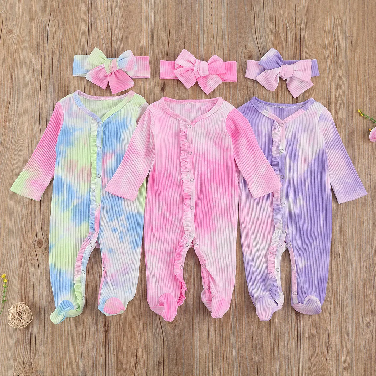 FOCUSNORM/комбинезон для новорожденных девочек с галстуком-краской Однобортный