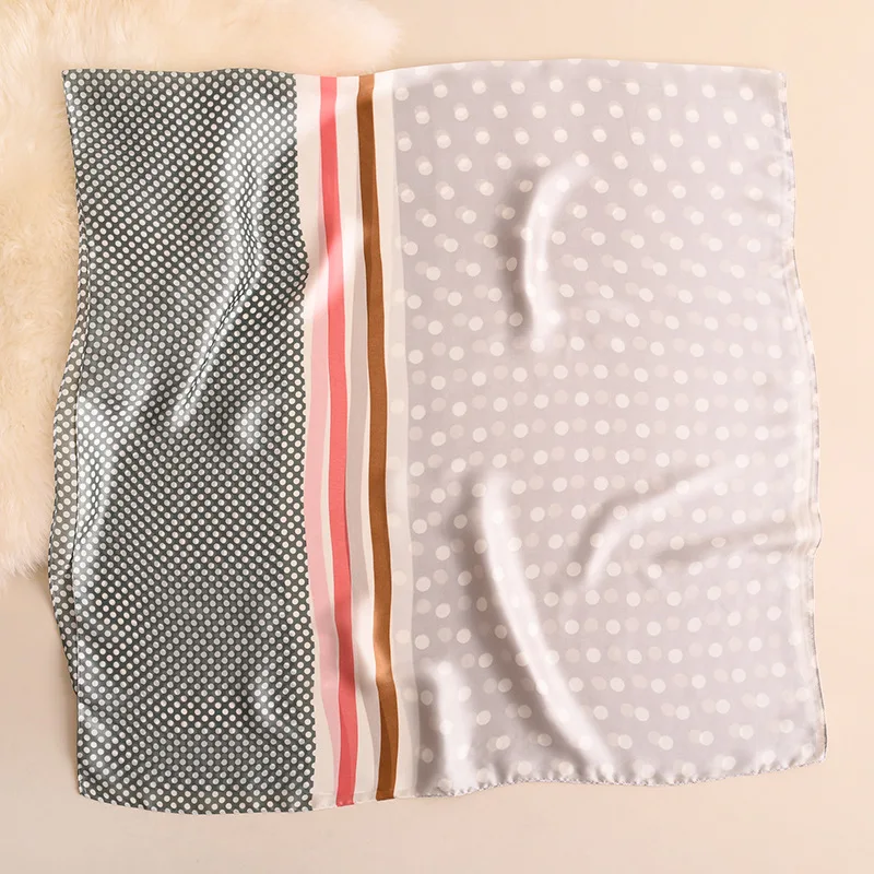 Шелковый шарф Дамская Бандана Платок для женщин хиджаб модный платок в горошек