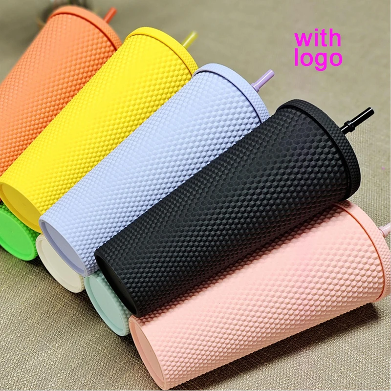 

Тумблеры с логотипом, кофейная чашка, летняя холодная чашка, двухслойная пластиковая дурианская Бриллиантовая блестящая соломенная чашка ...