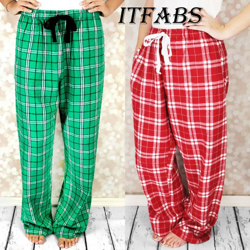 Женские свободные широкие брюки на завязках повседневные для сна в клетку