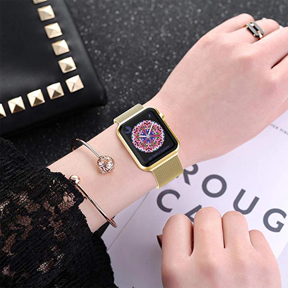 Ремешок для часов, Миланская петля, ремешок для наручных часов Apple Watch 4/5 40 мм 44 мм металлический браслет с украшение с кисточкой с застежкой для наручных часов iWatch серии 1/2/3 38 мм 42 мм