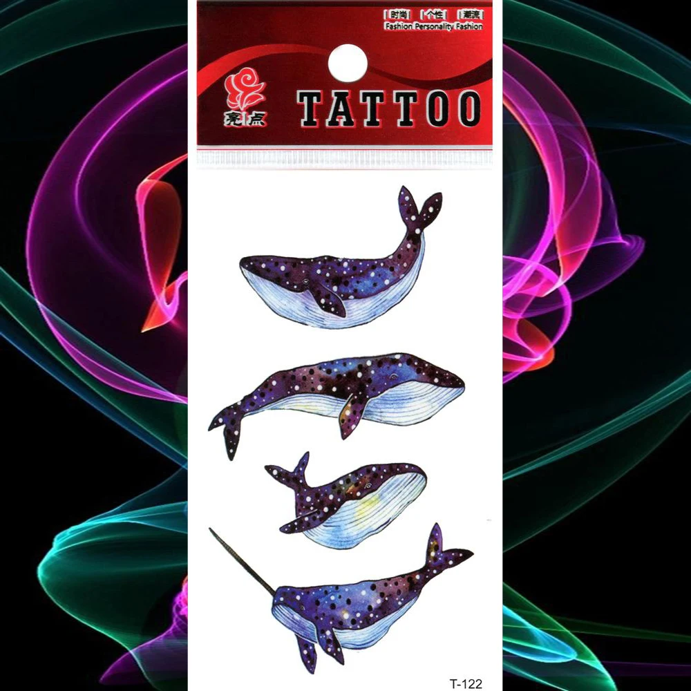 Водостойкие временные тату наклейки акварельные киты поддельные Нарвал флэш