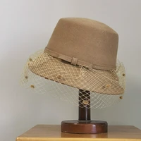 winter japanese wool polka dot net yarn fedora hats for women bowknot flat top basin hat fashion casual felt hat designer style