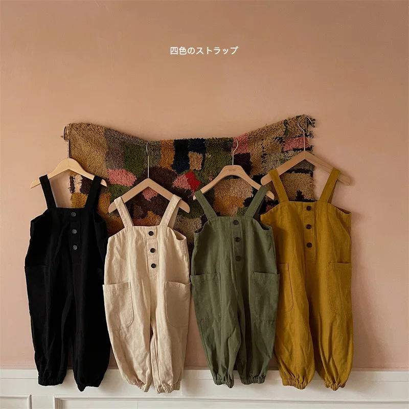 

Новинка осени 2021, однотонный детский осенний хлопковый комбинезон на бретельках для маленьких девочек и мальчиков, Детский Повседневный Ко...