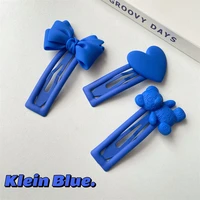 klein blue square bb clip korean girls fashion versatile fringe clip bear bow heart hair accessories cute duck beak hairpin set