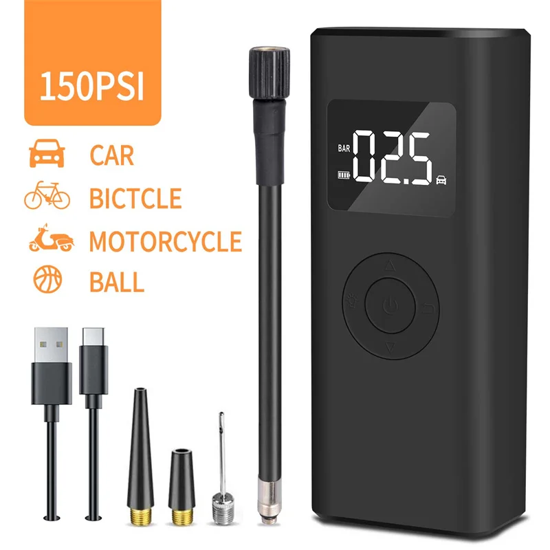 Barato Bomba De Neumáticos De Potencia Inalámbrica, Inflador De Compresor De Aire Portátil De Inflado Rápido Para Bicicleta, Pantalla LED De Poco Ruido, Monitor De Presión