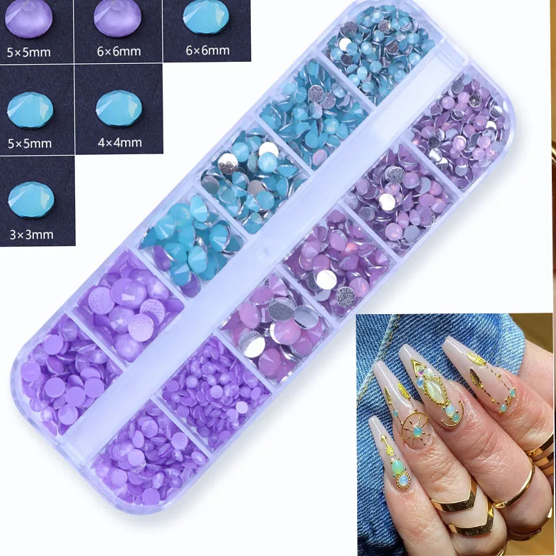 

1 коробка/12 решеток 3-6 мм стразы из смолы без горячей фиксации AB плоские пластиковые кристаллы для ногтей DIY блестящие стразы клей на ногти ис...