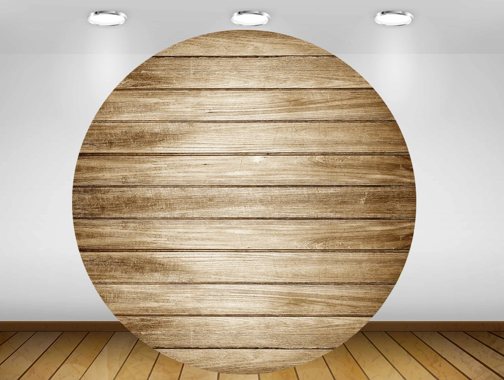 

Round circle background white wood wall backdrop baby shower birthday Party table Cover decoration wooden floor YY-355