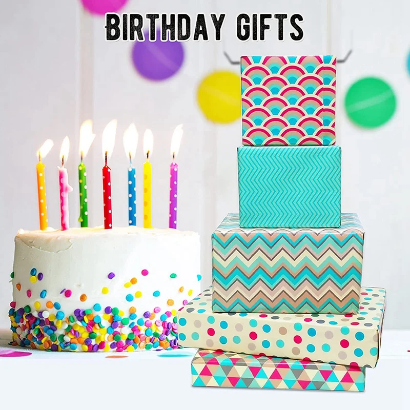 Wrapping Paper Sheets Birthday Set Included 6 Pcs Gift Wrap Papers Ribbon Present | Дом и сад