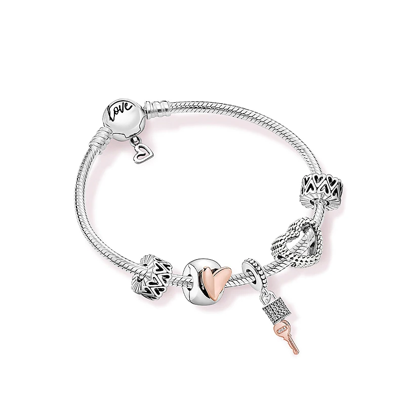 

100% 925 sterling silver Spring new love key confession valentine's day pan bracelet factory wholesale female