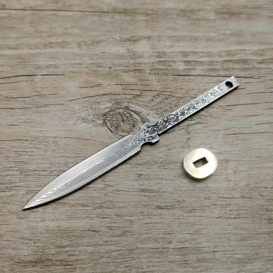 DIY полуфабрикат Дамасская стальная интегрированная стальная ручка пуэр нож для чайной церемонии с латунной головкой