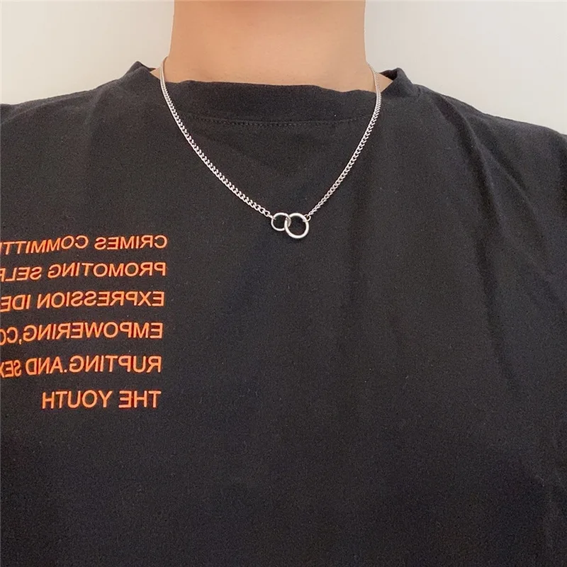 Модное двойное колье из титановой стали ожерелье нержавеющей для мужчин и женщин