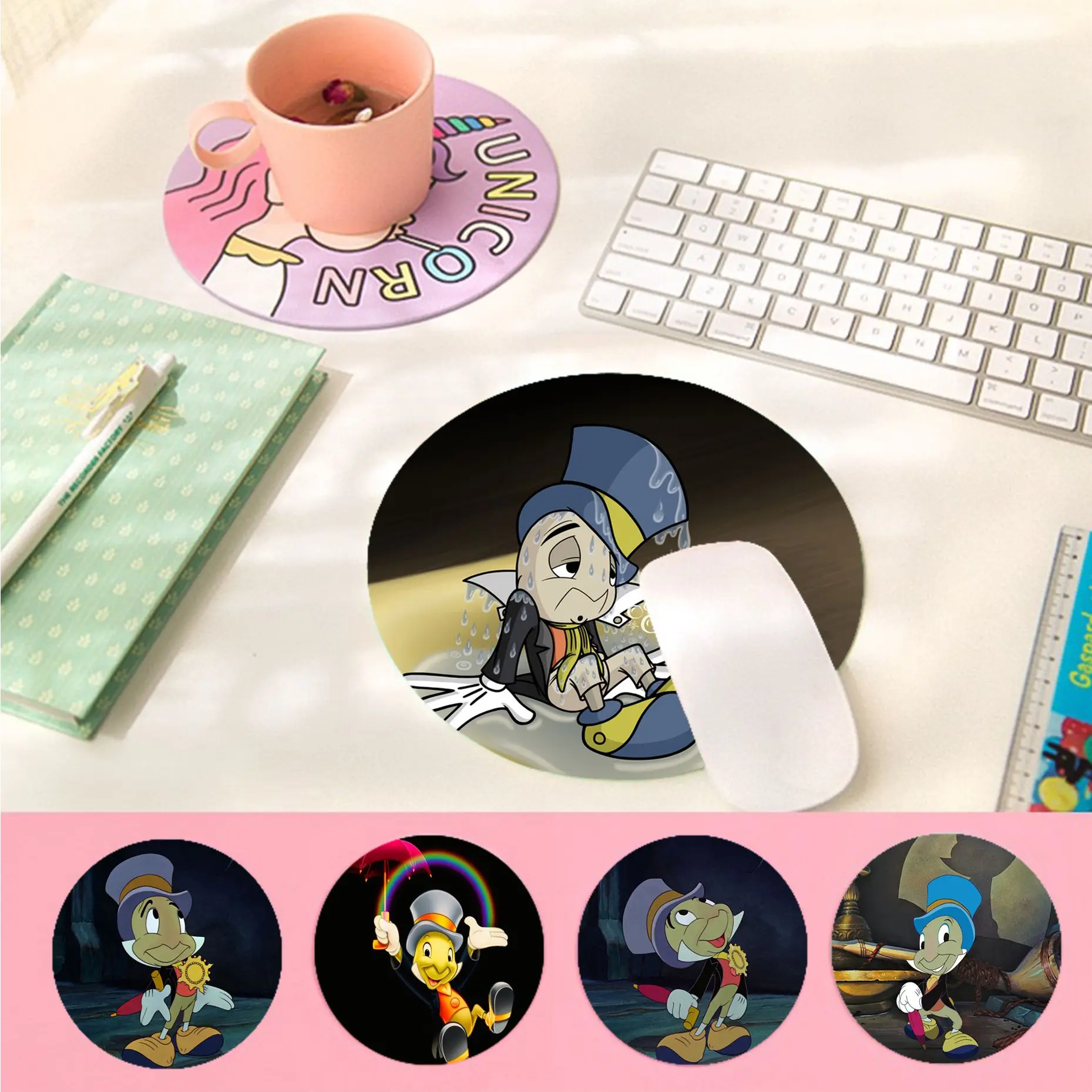 

Высококачественный круглый коврик для мыши из мультфильма «Дисней», «Пиноккио», «джимиопин», «крикет», компьютерный коврик для ПК, Противо...