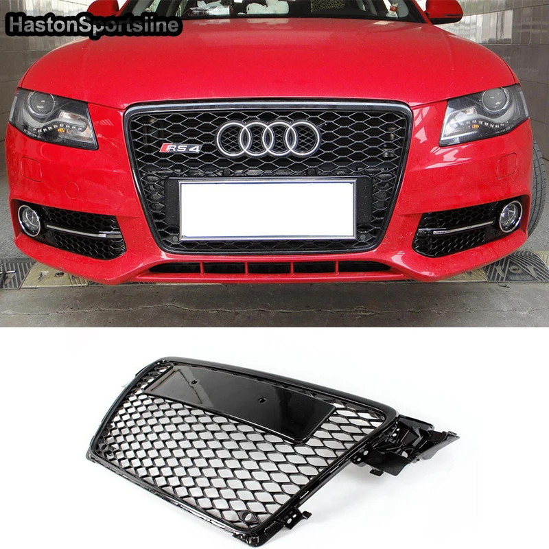 

A4 B8 Honeycomb Hood Grill with Emblem Logo Front Bumper Mesh Grill Grilld For Audi A4 S4 RS4 2009 2010 2011 2012