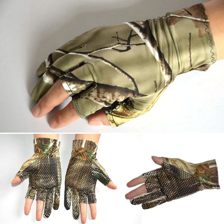 

Fishing Gloves Camouflage Anti-Slip Elastic Thin Mitten 3 Fingers Cut Camping Cycling Hunting Half-Finger Gloves FOU99