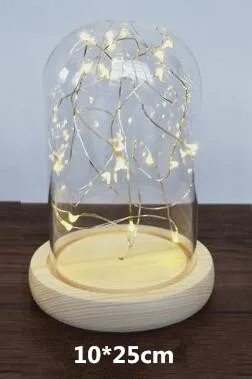 H25cm wire log base Диаметр = 10 см стеклянный купол деревянная основа с Lumious Wrie домашнее украшение креативный стеклянный купол Подарочное свадебное украшение - Цвет: H25cm wire log base