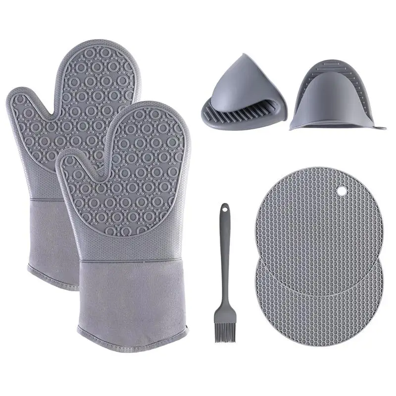 

1 Set Multifunctional Heat Resistant Silicone Non-Slip Durable Oven Pot Microwave Gloves Potholder Kitchen Oven Mitts Set