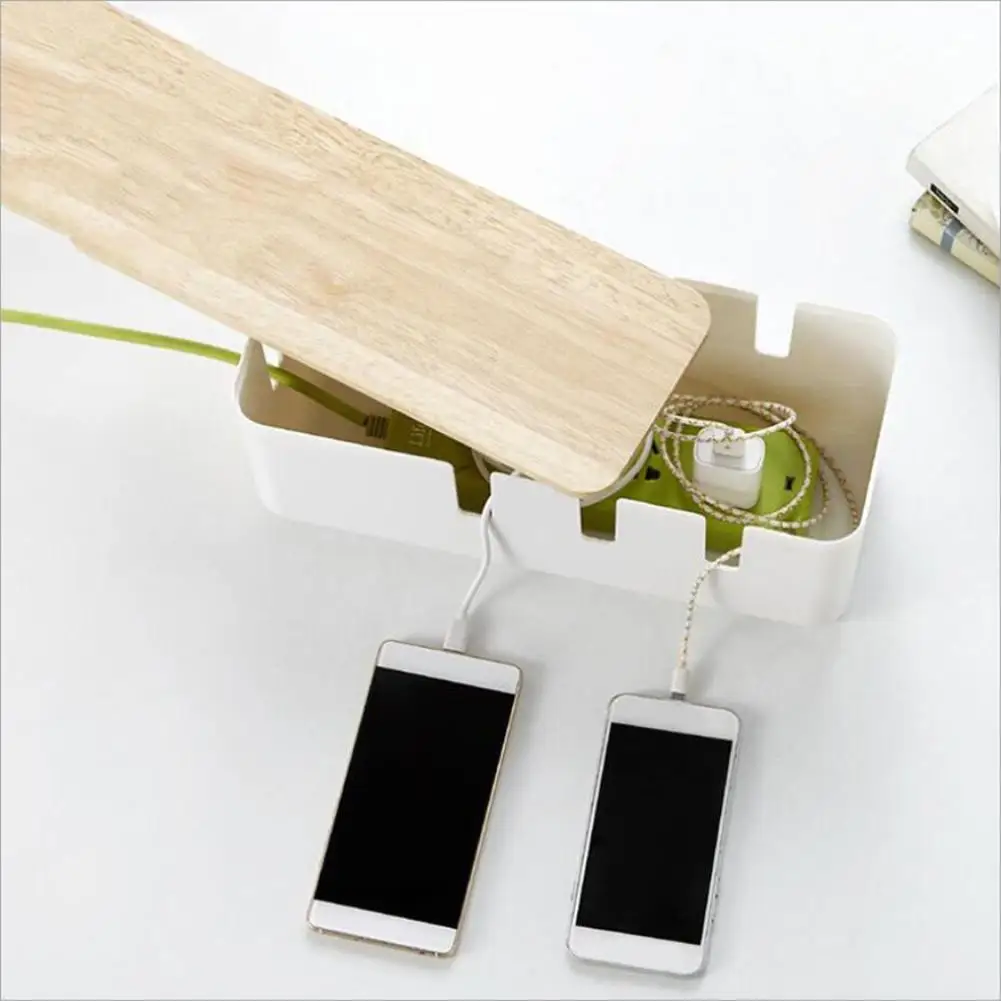 

Cable Storage Case Wire Storage Box With Wooden Cover For Socket Cord Safe Cooling Heat Dissipation Cable Storage Finishing Case